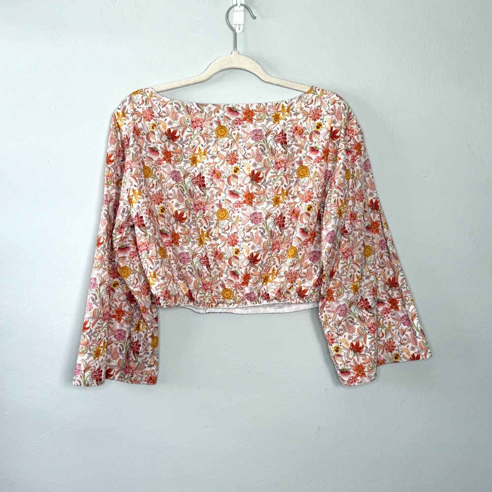 J.Crew Liberty Garden of Life Crop Top Bell Sleeve Floral Cottagecore Cotton SzS - Picture 6 of 10